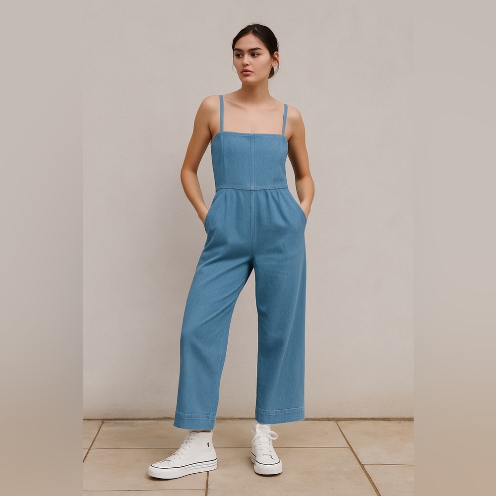 Caron Callahan Bethany Soft Cotton Denim Jumpsuit – Indigo, Made in USA, XS - Picture 3 of 7